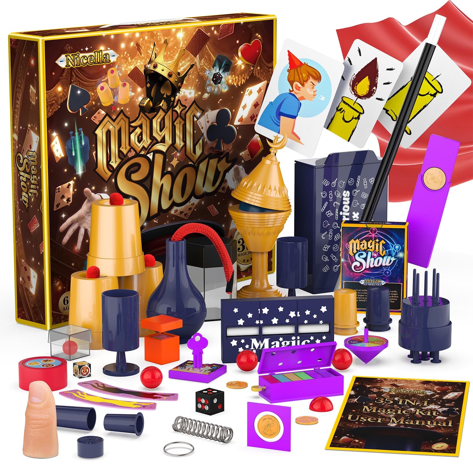 Nicella Magic Kit - 300+ Magic Tricks for Kids Age 6-8 8-10 10-12, Magic Set Magician Toy with Video Instructions for Kid Beginners - Christmas Halloween Birthday Gifts Toys for Boys Girls Kids