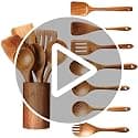 Wooden Spoons for Cooking - 8-Piece Wooden Kitchen Utensil Set made of Natural Solid Wood Material-Includes Spoons,Spatulas,Ladles,Mixing Spoon and Utensil Holder,Holiday Gifts view 6