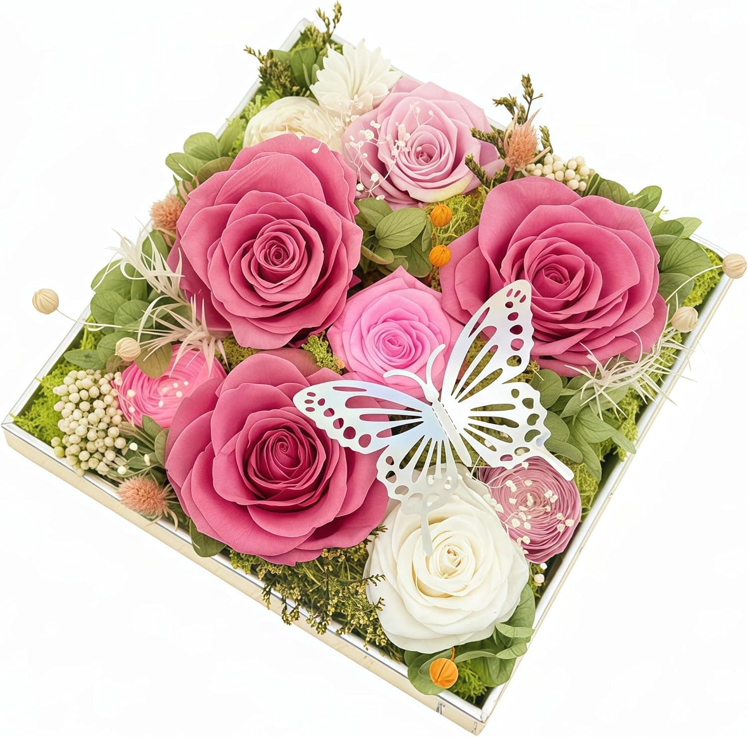 HIPTREE Preserved Pink &amp; White Rose — image 1