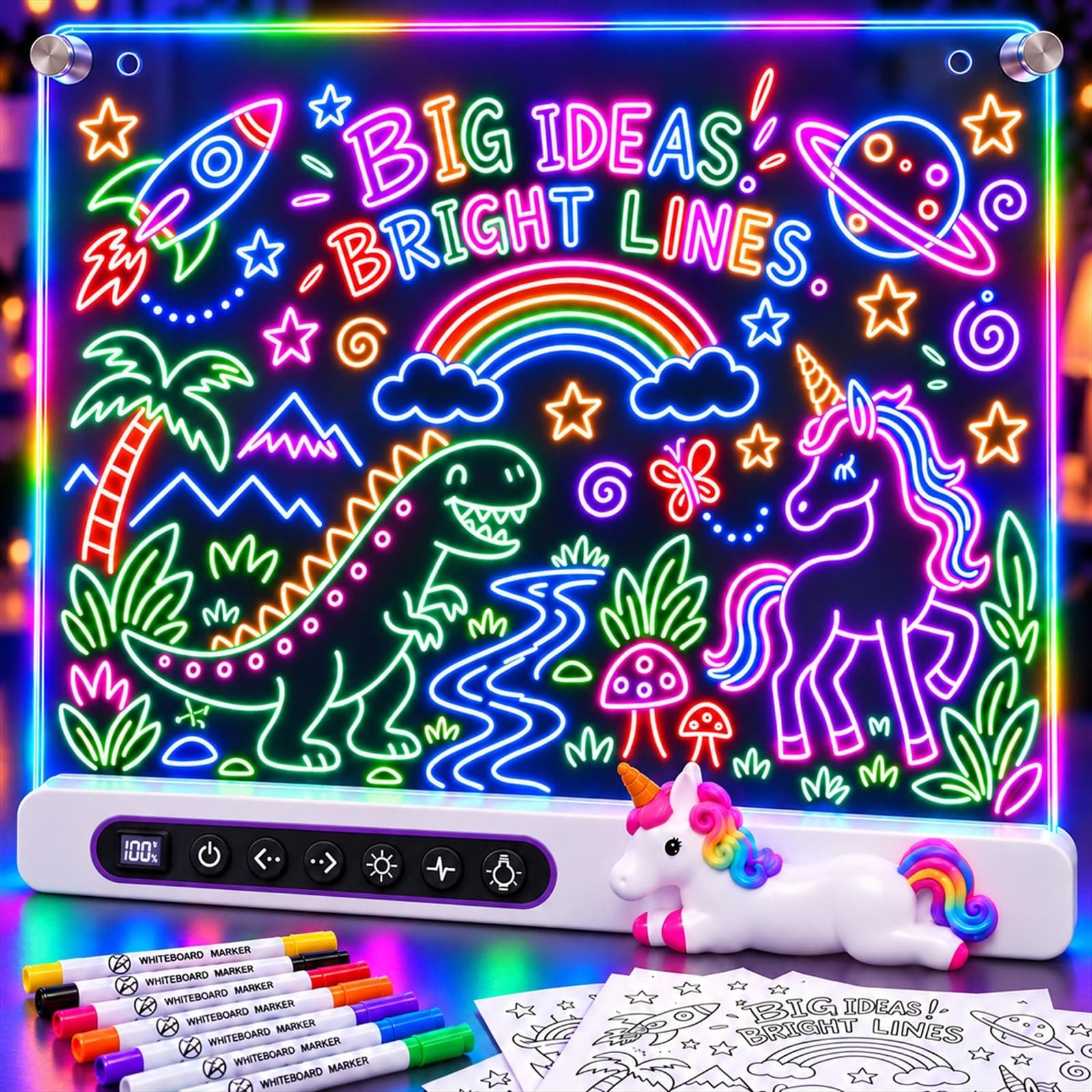 LED Drawing Board for Kids, 16" Rechargeable Neon Light Up Drawing Tablet, Glow Doodle LED Note Board Art Set with 22 Lighting Effects, Easter Christmas Birthday Gifts for Ages 3-12