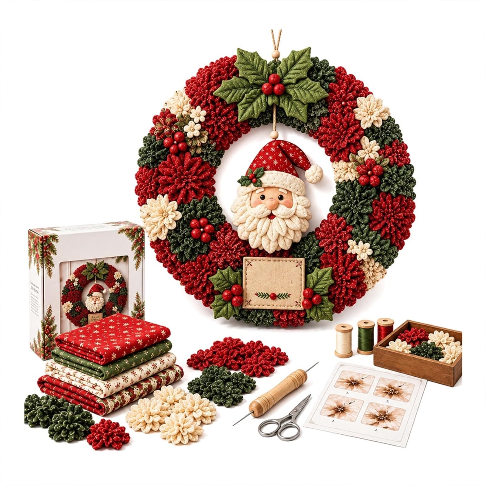 Fabric Poke Wreath DIY Kit, Christmas Craft Set for Wreath Making Decor