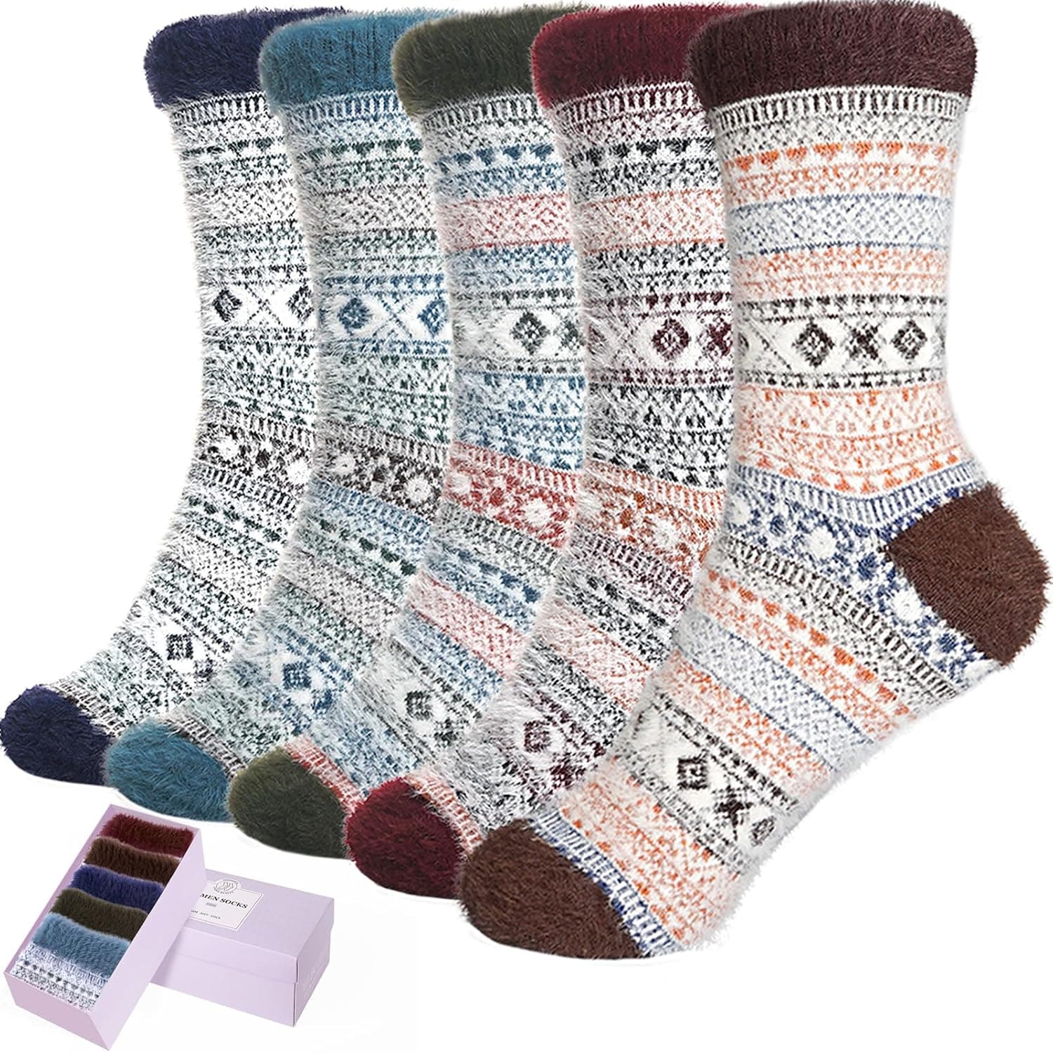 SISOSOCK 5 Pairs Fuzzy Soft Cozy Comfortable Socks