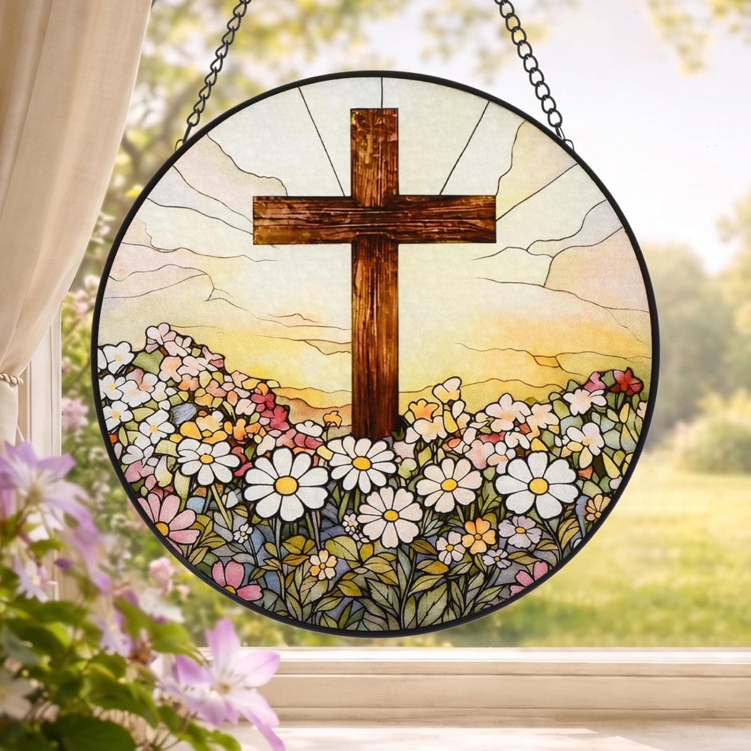 RUSSEL MOLLY 8 Inch Stained Glass Cross Suncatchers