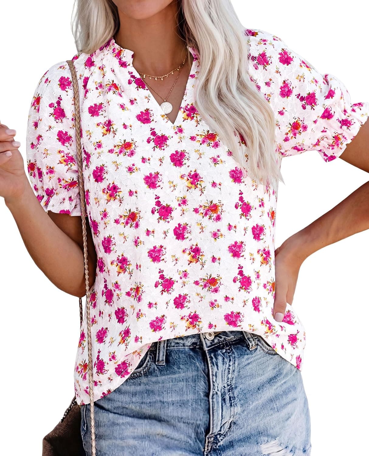 PRETTYGARDEN Short Sleeve V Neck Shirts — image 1
