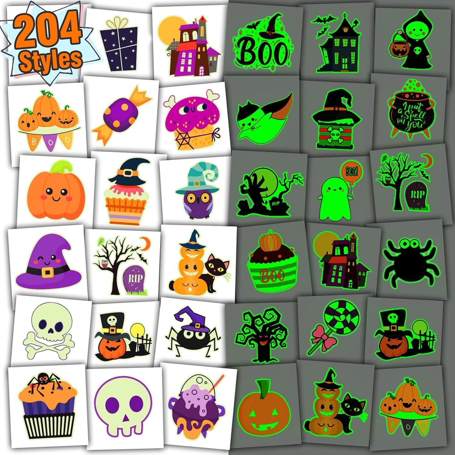 PARTYWIND Glow Halloween Tattoos 204 PCS