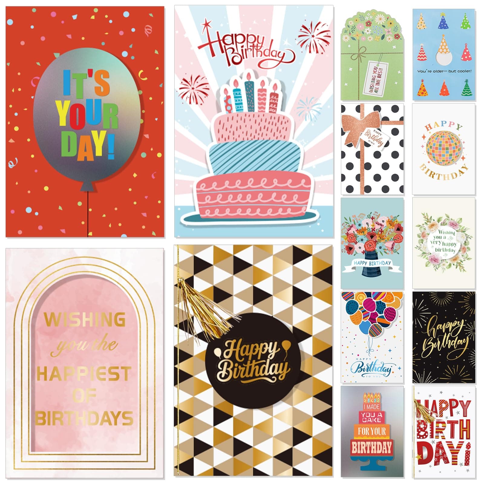 14 Pack 3D Handmade Birthday Cards Bulk with Envelopes