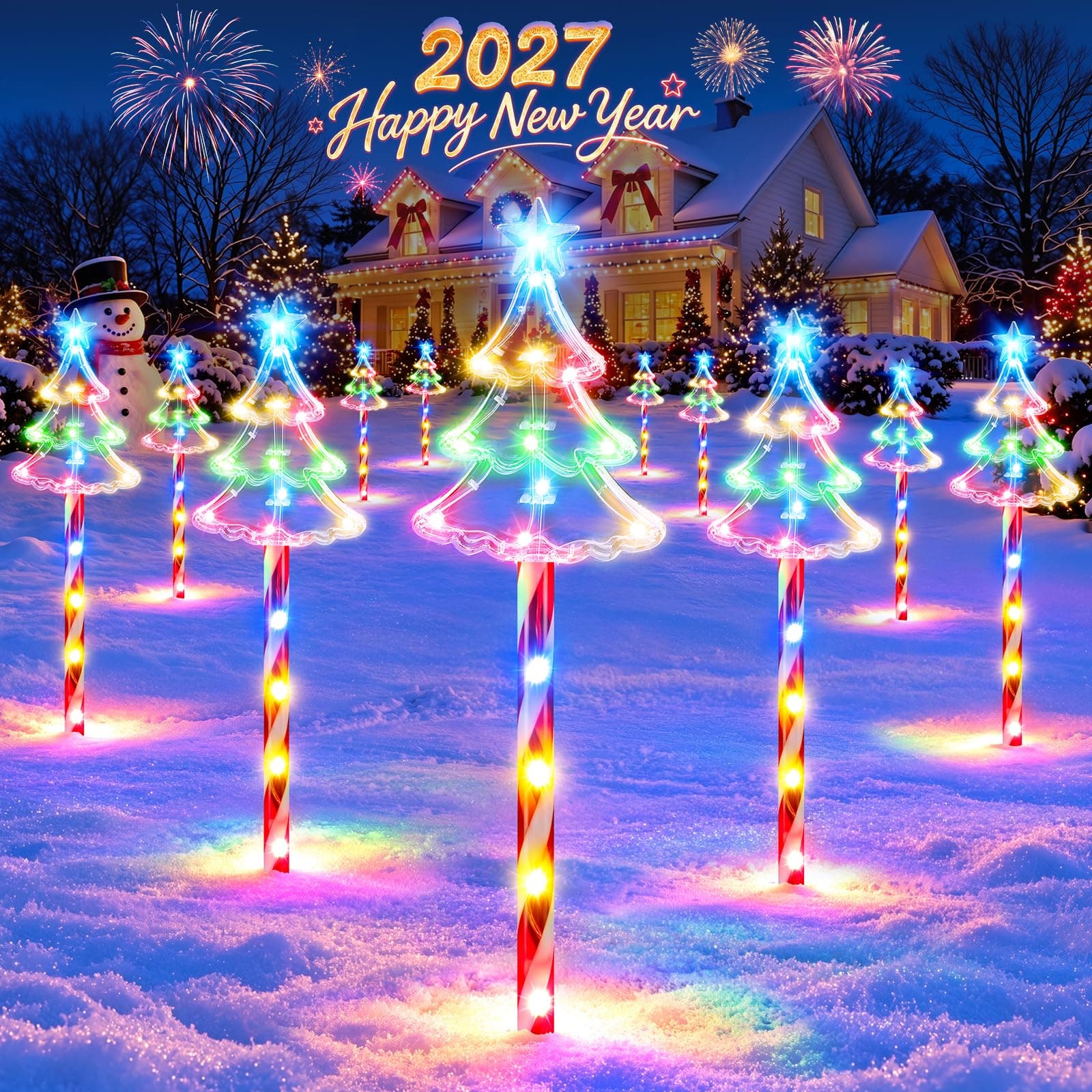 Solar Christmas Pathway Lights Outdoor 12-Pack, Tree & Candy Cane Lights