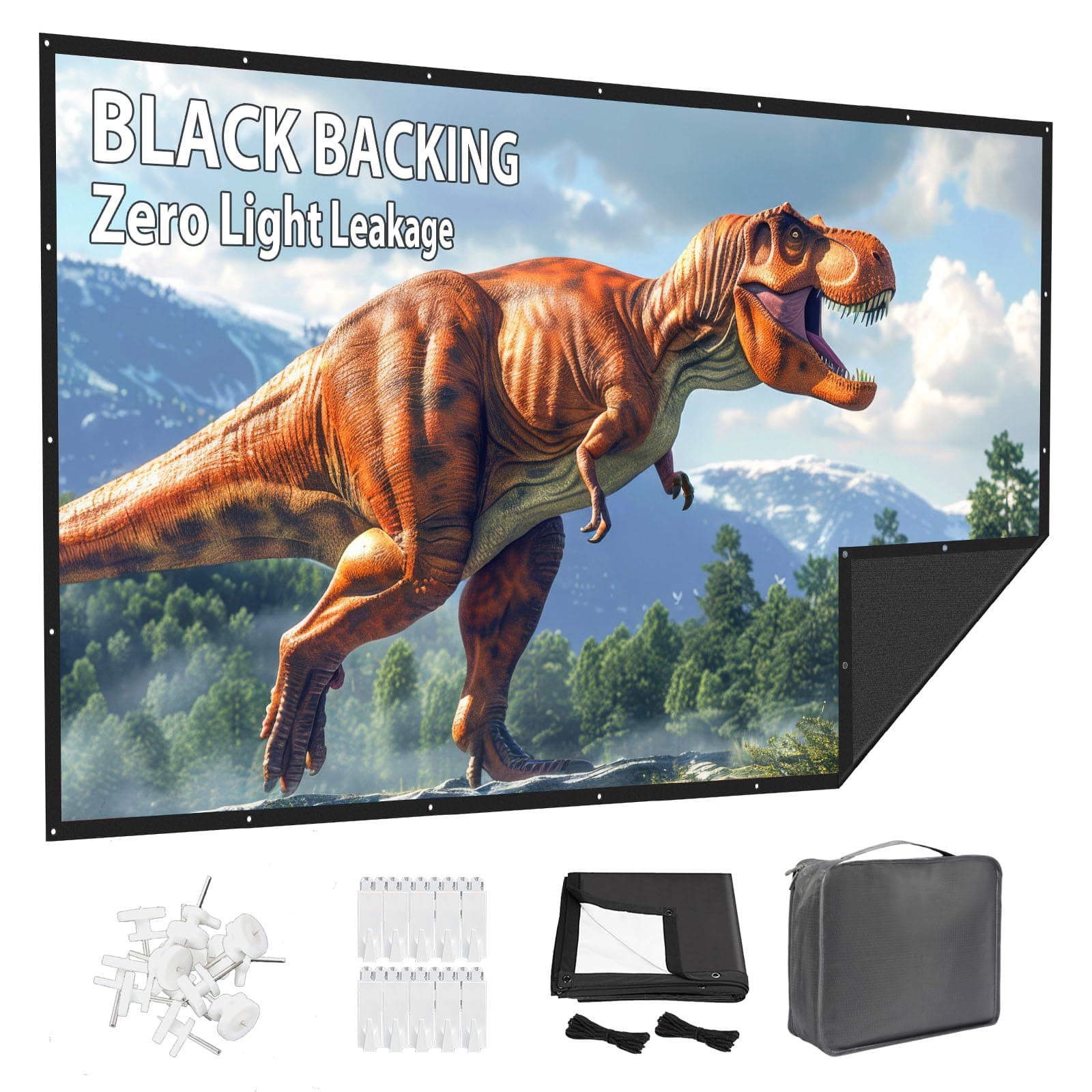 Projector Screen 100 Inch Outdoor: VOOPVOR Upgraded Black Backing Black Opaque - Portable Projection Screen Indoor - 16:9 Foldable Washable Wrinkle-Free for Home Theater Movies Cinema with Carry Bag