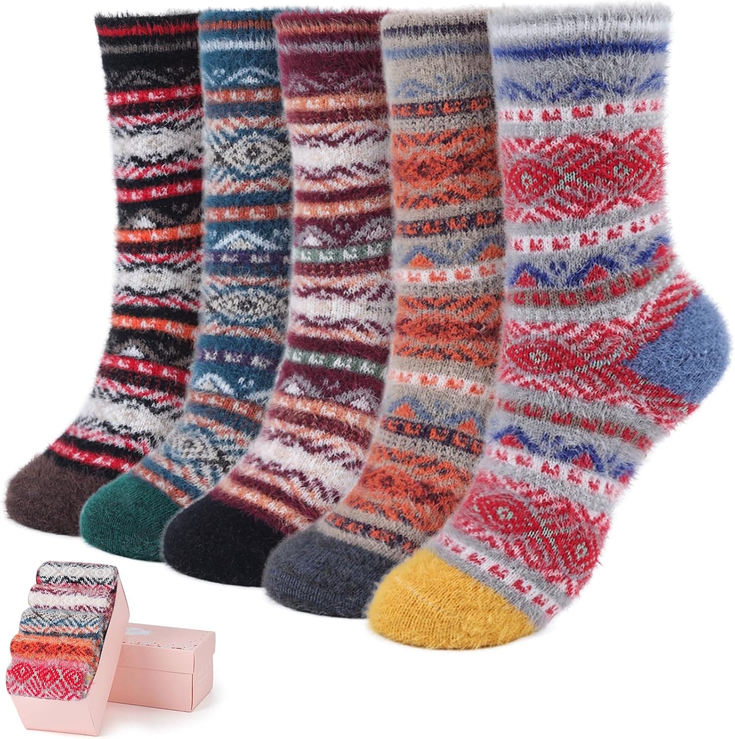 SISOSOCK 5 Pairs Fuzzy Soft Cozy Comfortable Socks