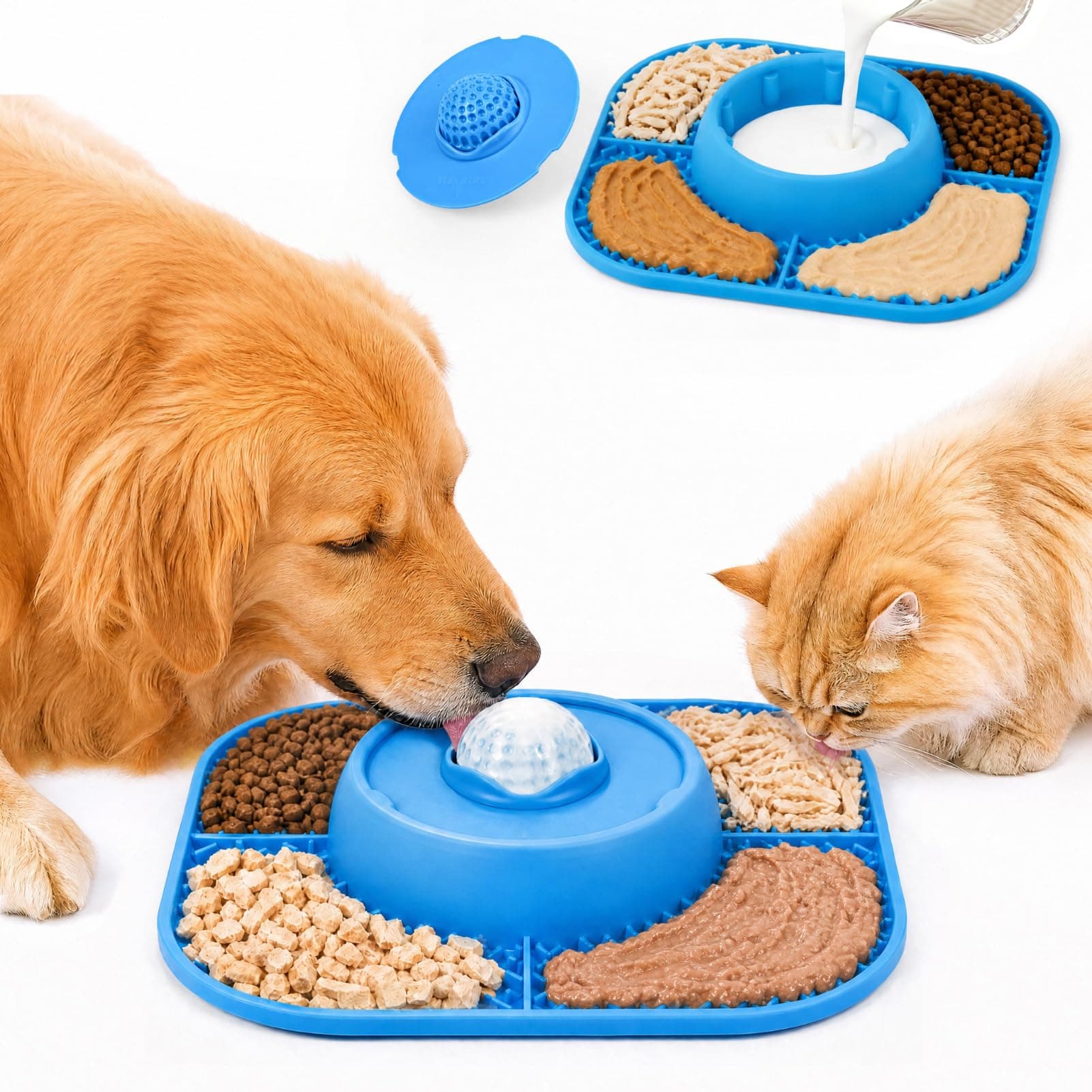 Slow Feeder Dog Bowls 3-in-1 & Lick Mat & Anti-Choking Rolling Ball