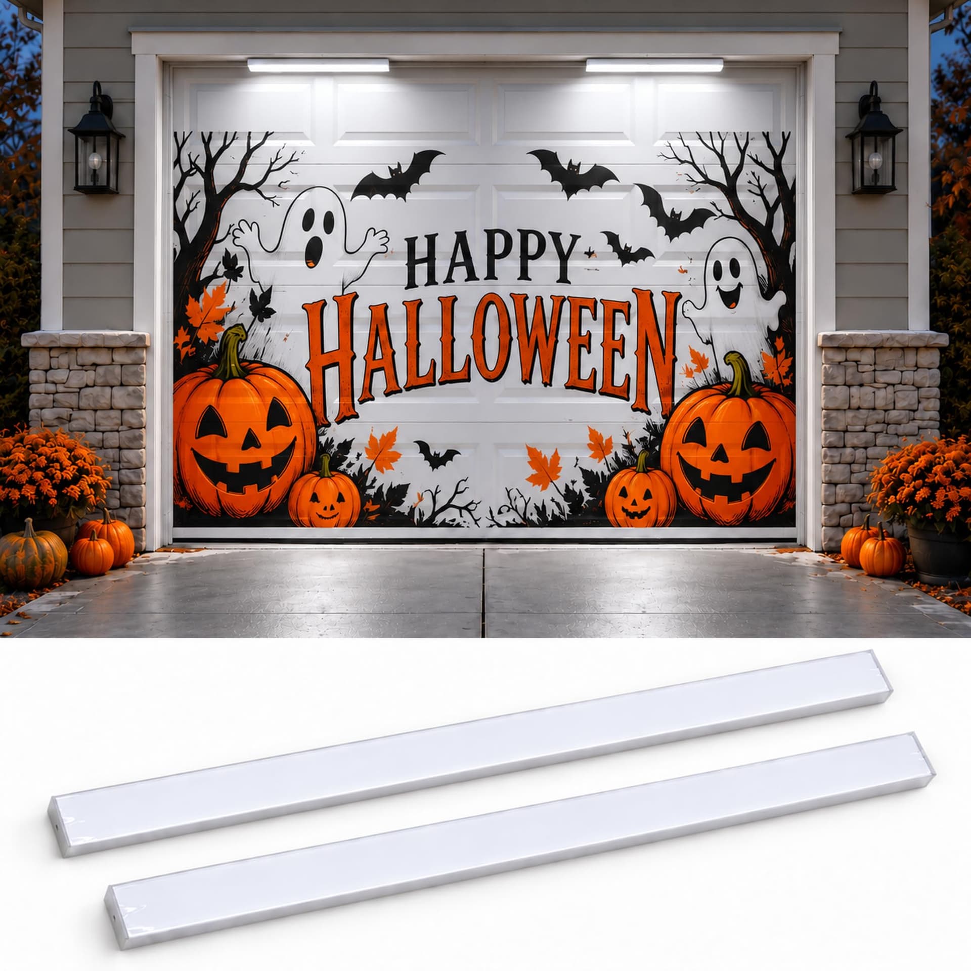 2-in-1 Garage Door Christmas Lights, LED Garage Door Lights for 7x8FT Christmas Covers, Plug-in Decorative Lighting, Easy Installation, Soft White Light for Magnets & Banners (Cover Not Included)