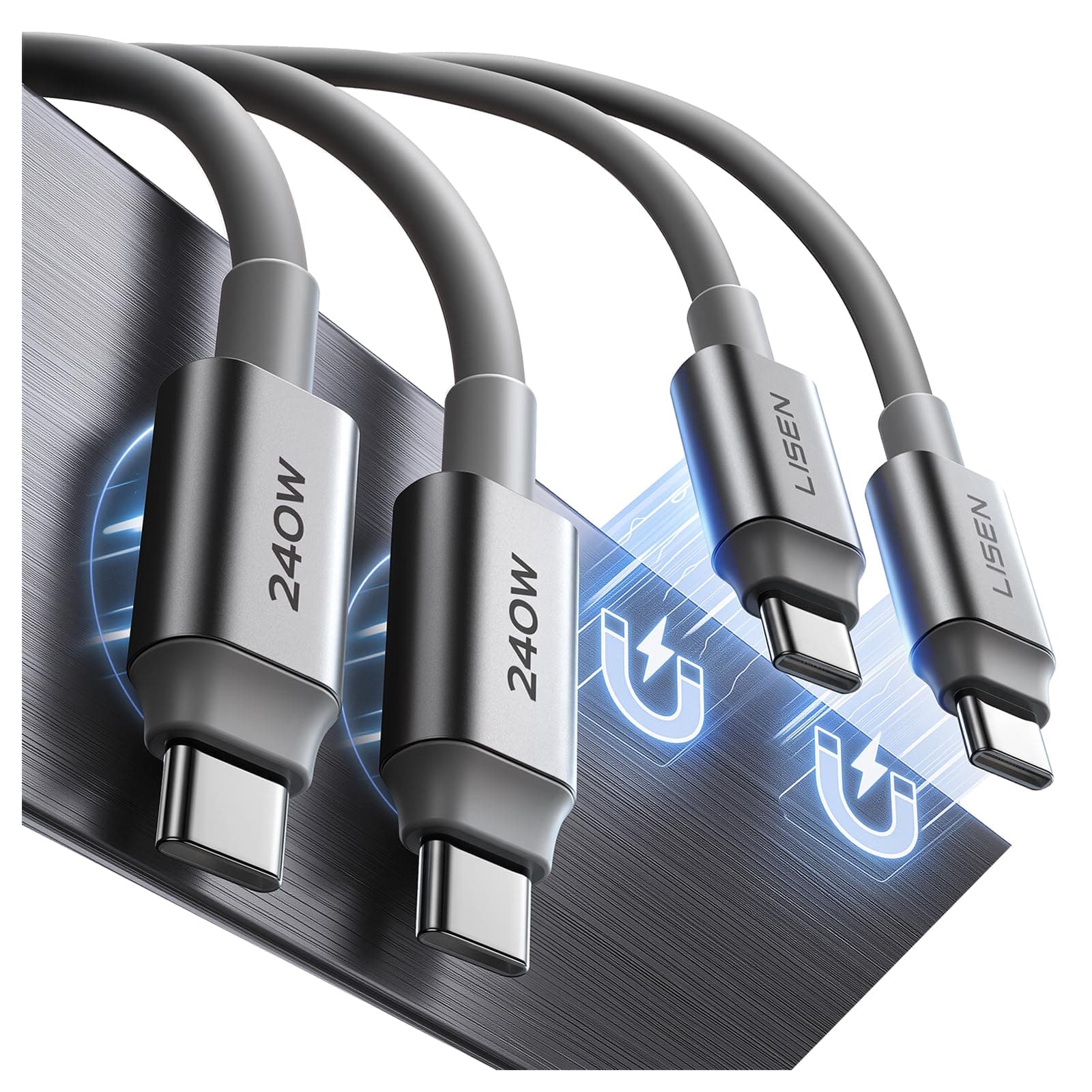 LISEN Tap 1 S Storage Cable, 240W C to C Cable Fast Charging (2 Pack 5FT)
