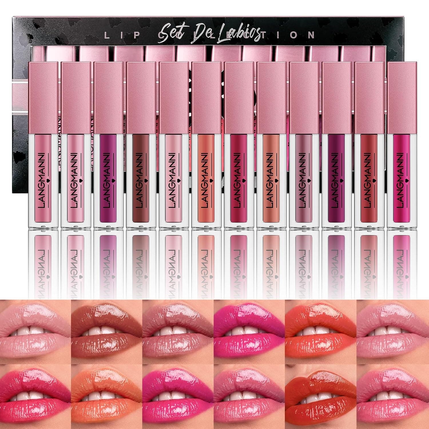 LANGMANNI 12Pcs Lip Gloss Collection Makeup Set