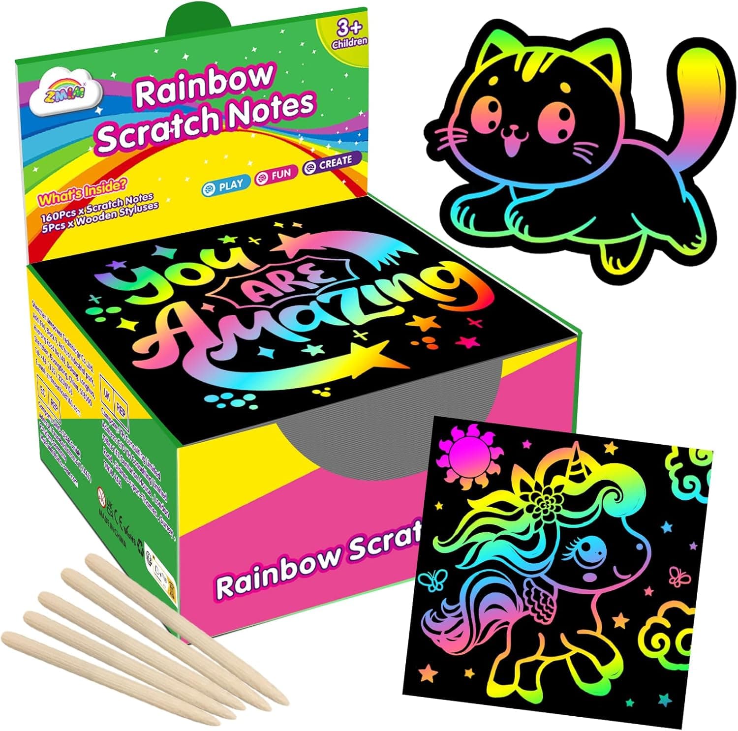 ZMLM 165 Pcs Rainbow Scratch Notes