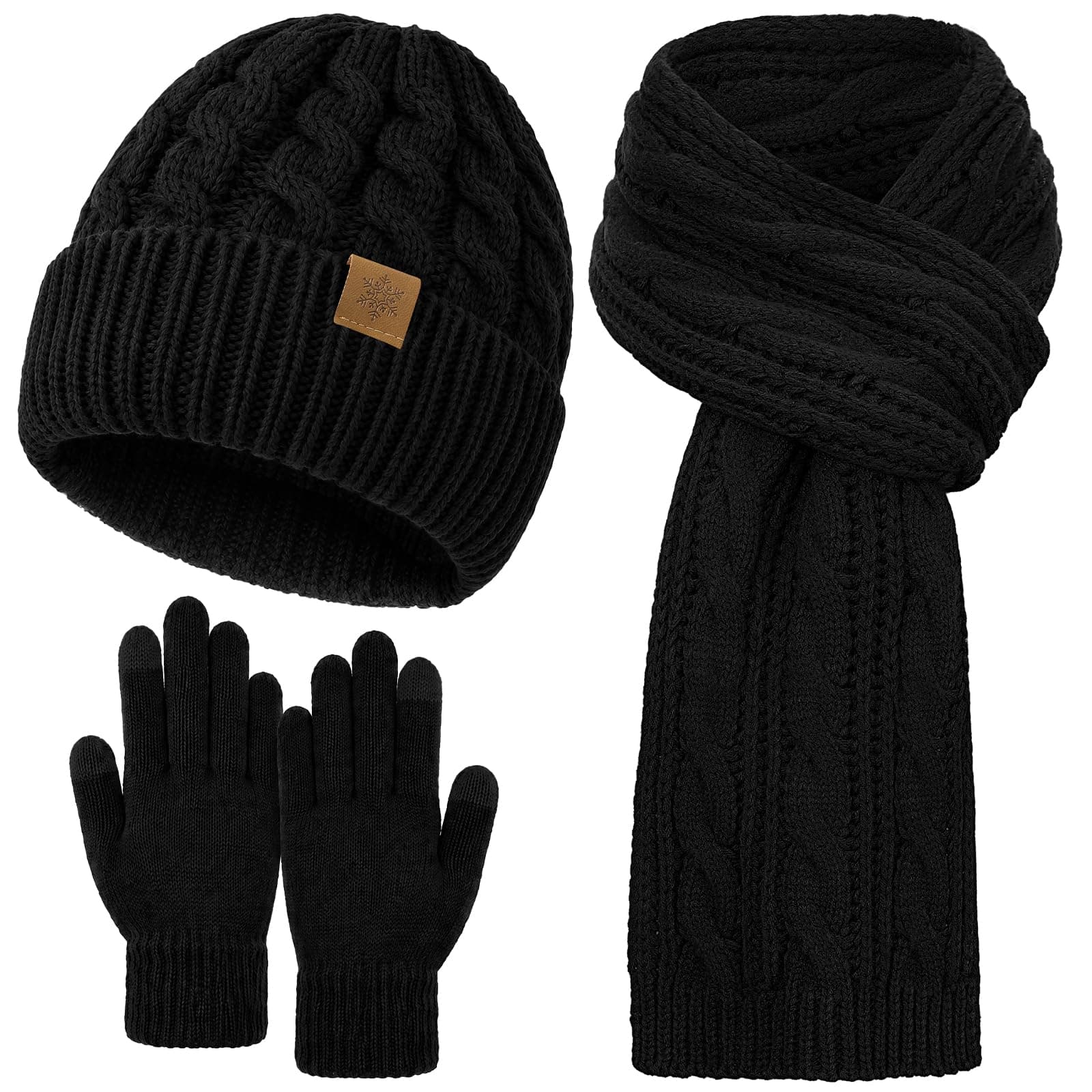 Winter Hat Scarf and Gloves Set Women Men 3-In-1 Set Knit Warm Soft