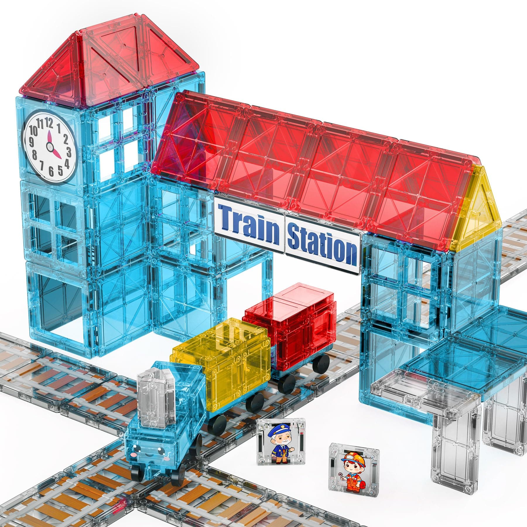 SKTMYY Magnetic Tiles Train Toys, Train Station for Kids Age 4-8
