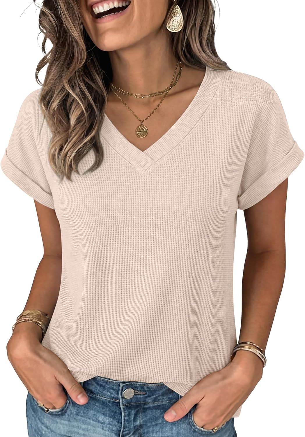 ANRABESS Womens Waffle Knit Tops — image 1