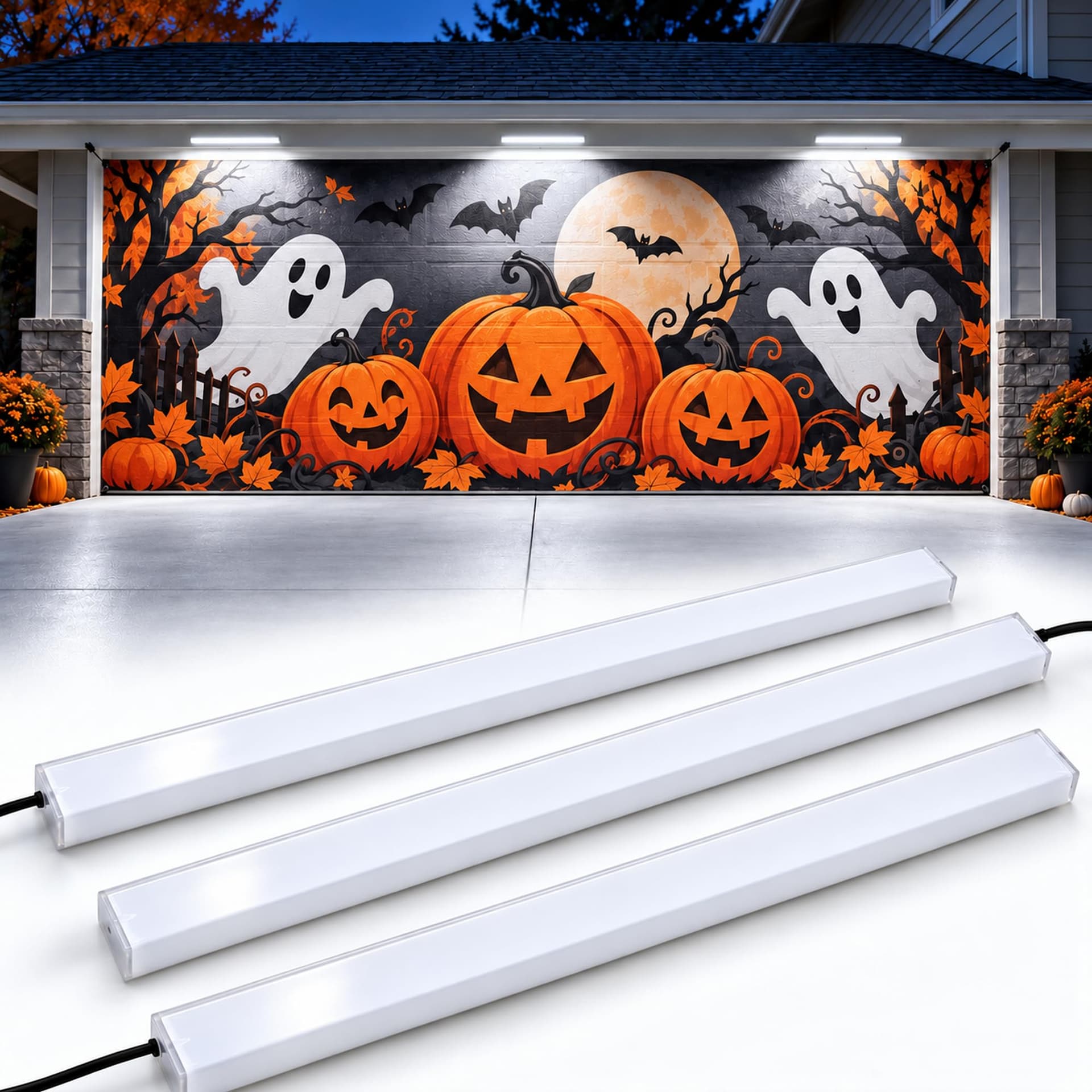 3-in-1 Garage Door LED Christmas Lights for 7x16FT Garage Door Christmas Covers, Plug-in & Easy to Install, Warm White Light for Decorations, Magnets & Banners (Cover Not Included)