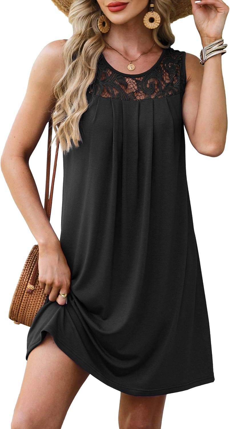 BKRIVE Womens Lace Neck Summer Dress