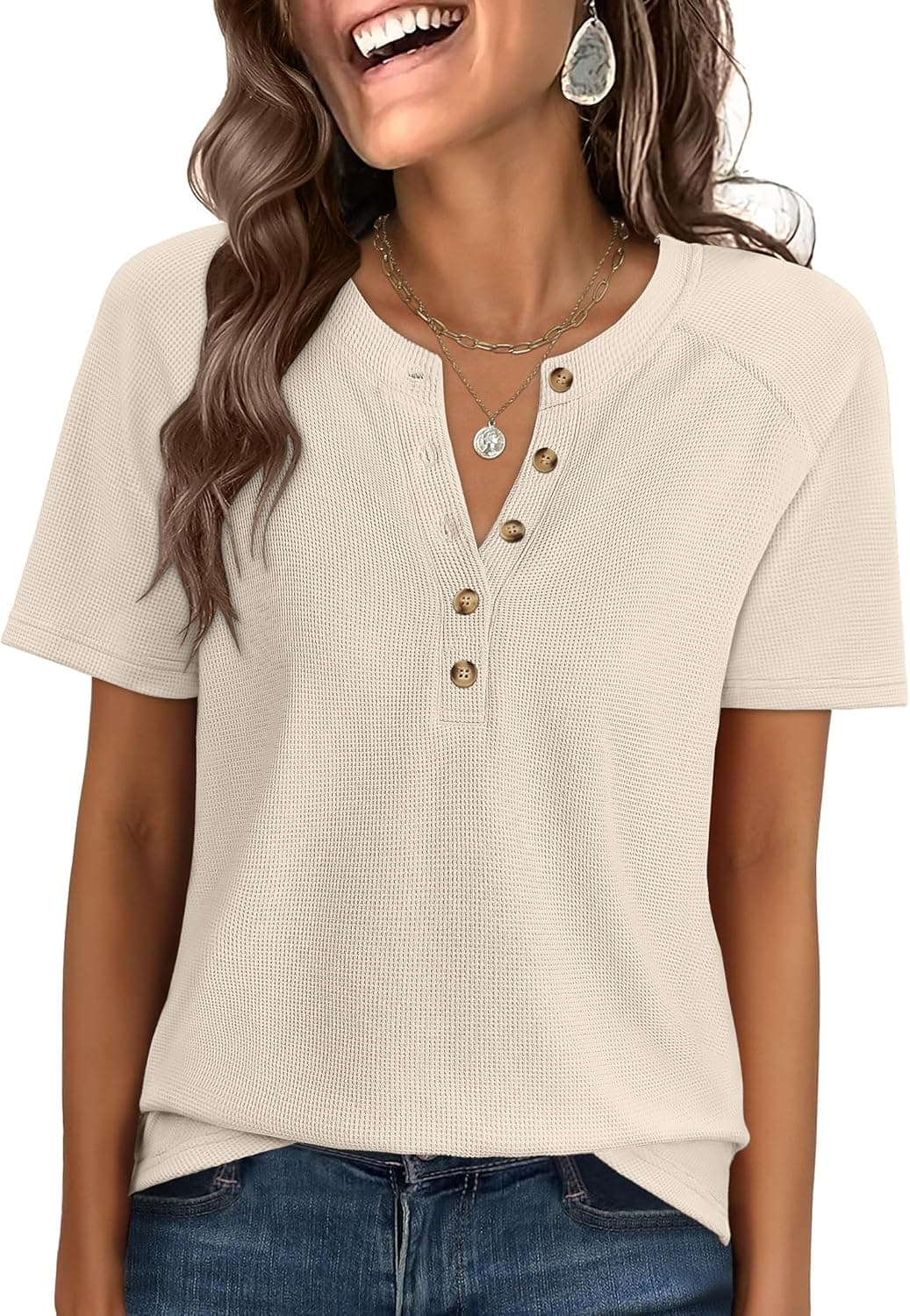 ANRABESS Women Waffle Knit Tops