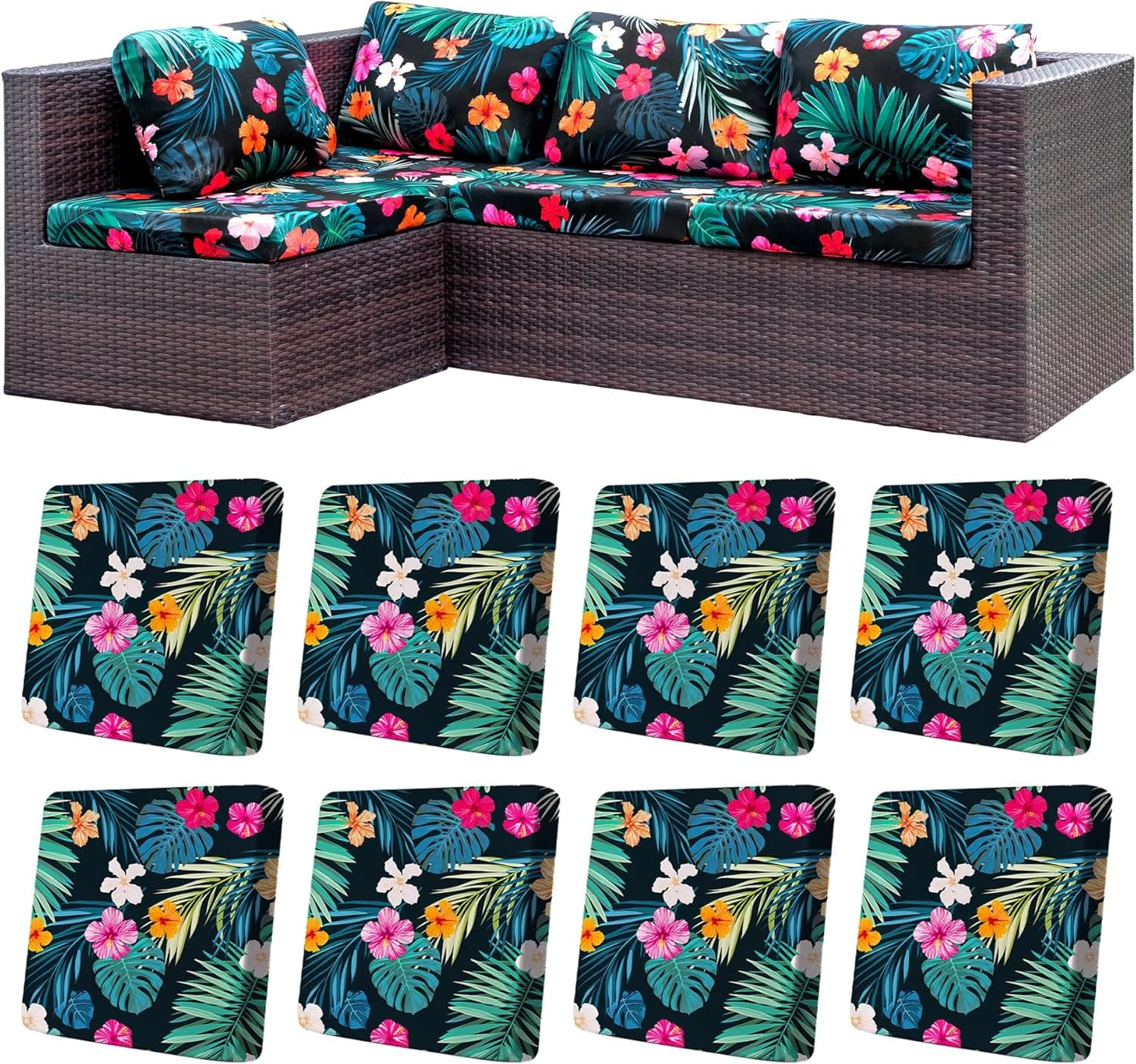 BIETYONE 8Pcs Stretch Patio Cushion Covers