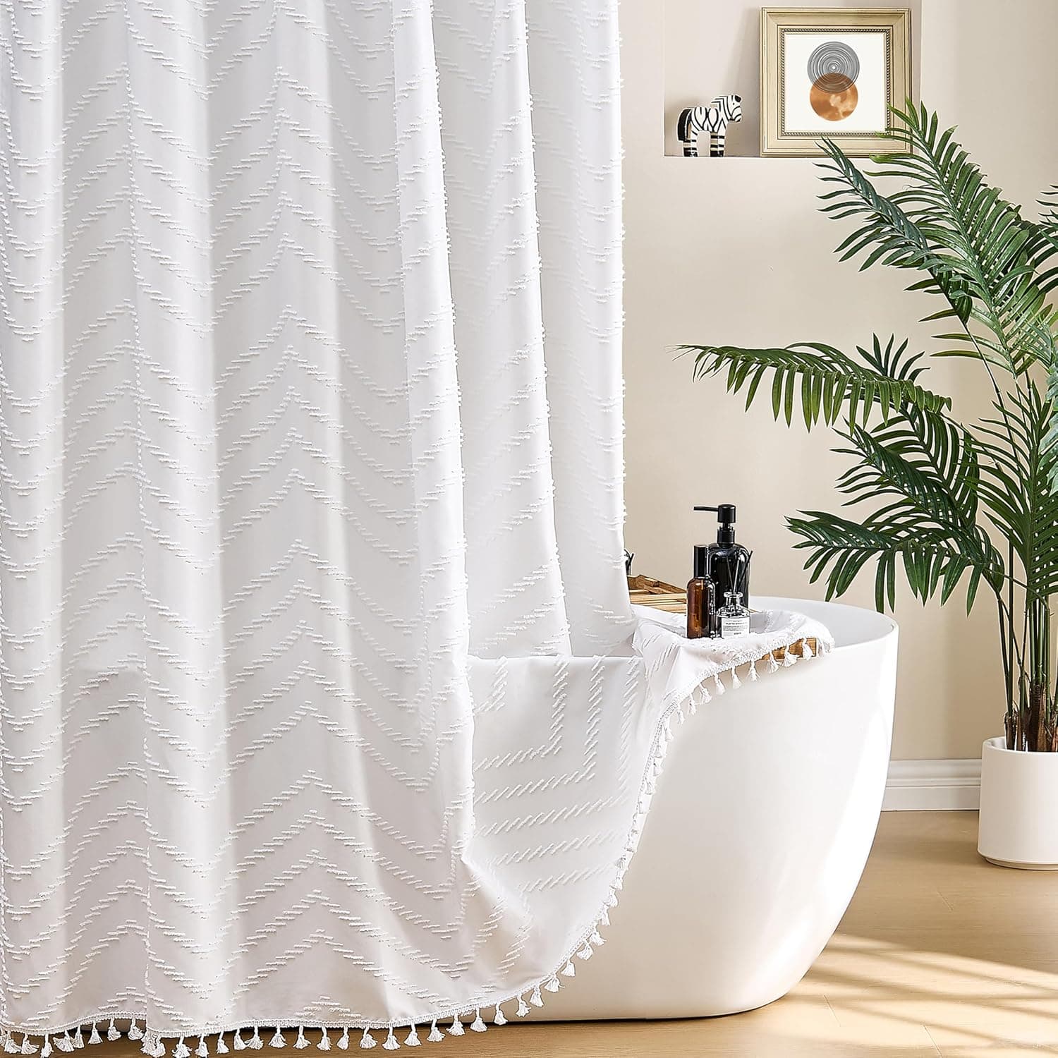 SIILUMINISOY White Shower Curtain for Bathroom