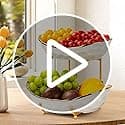 OdoVow White Fruit Bowl with Gold Metal Stand, 3 Tier Modern Ceramic Fruit Bowl Fruit Rack for Kitchen Counter, Tiered Fruit Basket for Snacks Bread Candy Storage (White,3 Tier) view 7