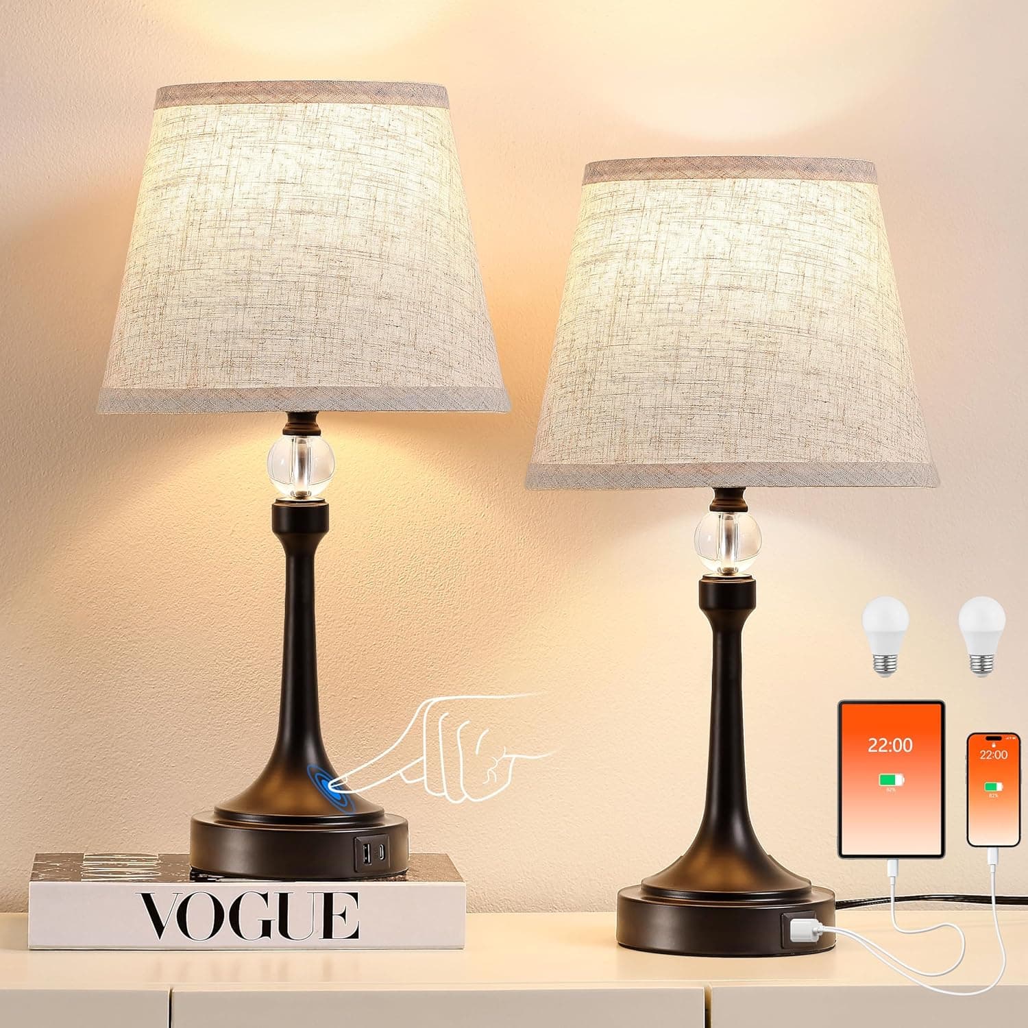 LEASGY 19.7'' Touch Table Lamps — image 1