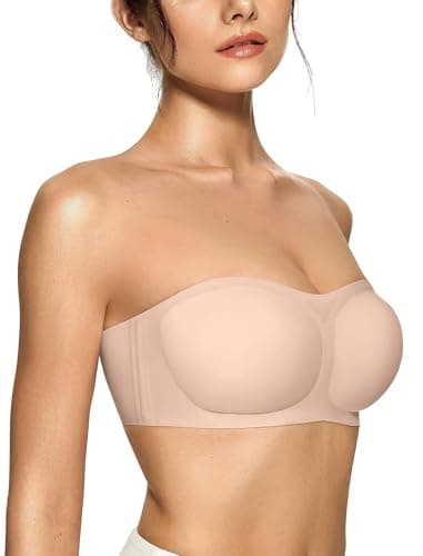 OEAK Womens Strapless Bras Jelly Push Up Bandeau Bra Non Slip Wireless Supportive Padded Bras Seamless Comfortable Tube Bra Skin Medium