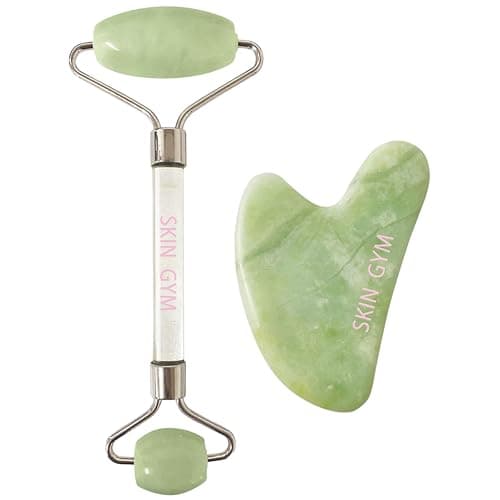 Skin Gym Jade Facial Roller & Gua Sha Tool Workout Set, Revitalizing Skincare for Enhanced Glow & Smooth Skin