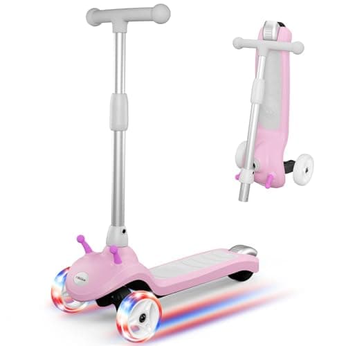 Slaypo 3 Wheel Electric Scooter for Kids Ages 2–8, LED Lighted Wheels, Extra Wide Anti-Slip Deck, 3 Adjustable Height Handlebars & Lean to Steer Technology, 80W Motor Scooter for Boys & Girls