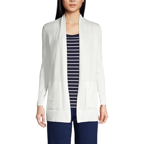 Lands' End Womens Cotton Long Sleeve Open Cardigan Sweater Ivory Regular Medium