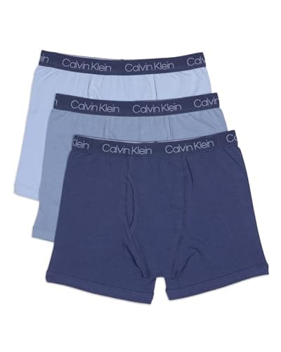 Calvin Klein Kids Boys' Modern Cotton Boxer Brief Underwear 3-Pack, Blue Indigo/Ashley Blue/Skyway, X-Large