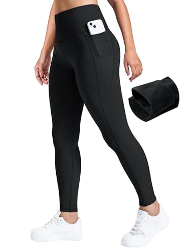 AVGO Womens Fleece Lined Leggings Winter Thermal Thermal Underwear Butt Lifting Yoga Compression Pants with Pockets (Black, XX-Large)