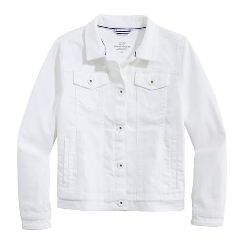 vineyard vines White Denim Jacket, White Cap, Large