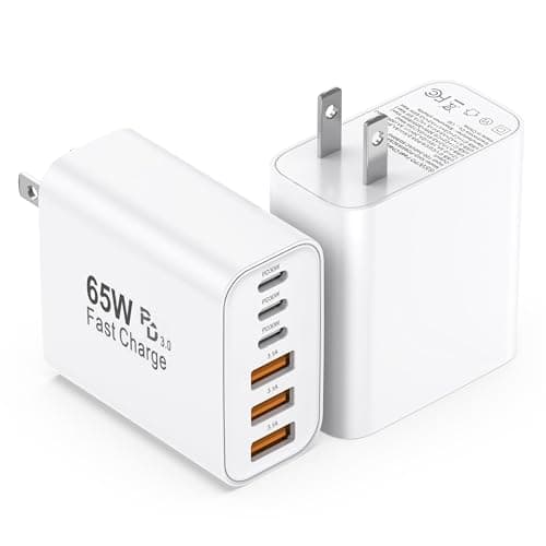 USB C Charger Block,2 Pack 65W 6 Port USB C Wall Charger,6 in 1 iPhone Charger Fast Charging PD+QC Power Adapter Multiport Type C Brick Chargers for iPhone 17/16/15/14/13/12/Pro Max/XS/Samsung — image 1