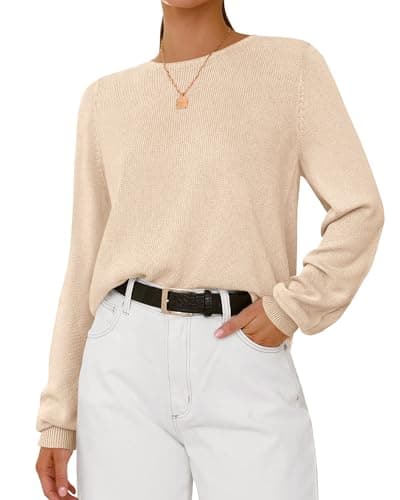 BTFBM Womens Long Sleeve Crew Neck Sweaters 2026 Spring Casual Classic Soft Loose Fit Basic Pullover Jumper Knit Top(Apricot, X-Small)