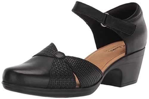 Clarks Emily Rae Pump, Black Leather, 8 Wide