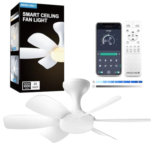 ANGELHALO Smart Ceiling Fans with Lights - 20" Low Profile Flush Mount 2-in-1 Fan Light with APP & Remote, DC Reversible, 6 Speeds, Quiet, Dimmable LED 3000-6500K for Kids Rooms, Closets, Small Spaces