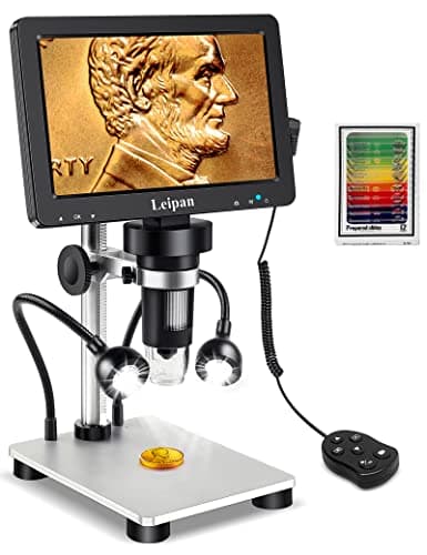 7" LCD Digital Microscope 1200X,Leipan 12MP Coin Microscope with Screen for Adults,1080P Coin Magnifier with 12pcs Slides,Wired Remote,2 Side Lights,Windows/Mac OS Compatible