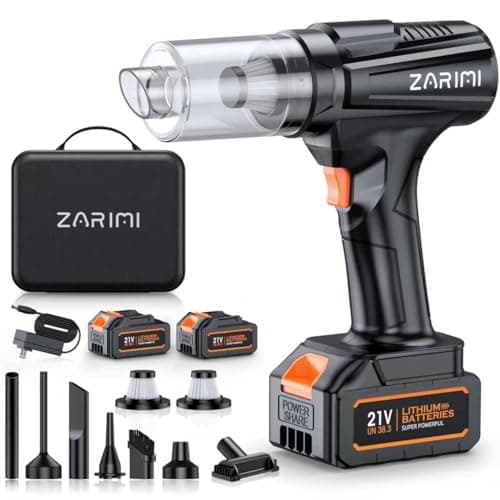 ZARIMI Handheld Cordless Vacuum Cleaner - 50000Pa High-Power Brushless Motor, Rechargeable Car Vacuum with 2 Batteries & Charger, 6-in-1 Portable Vacuum Cleaners for Home, Pet Hair, Keyboard, Black