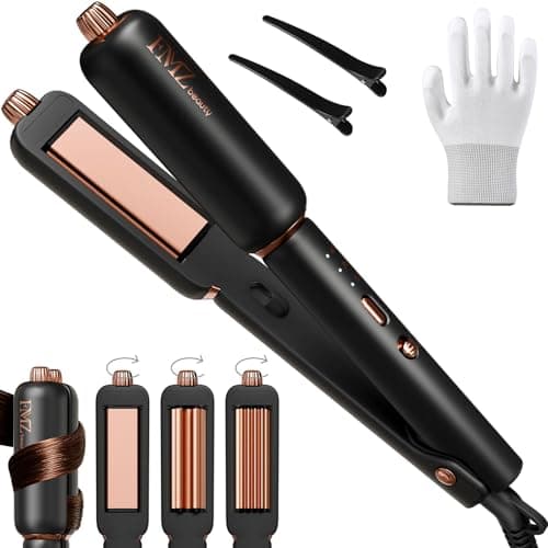 FMZ Flat Iron Hair Straightener, Titanium Ceramic Hair Straighteners for Women, Rotating 4-in-1 Dual Voltage Travel Flat Iron for Straightening, Curling, Volumizing, Root Lift, 10s Fast Heat, Black — image 1