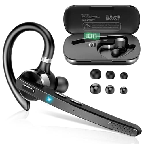 Bluetooth Headset, 90Hrs Bluetooth 5.3 Earpiece, APTX HD Audio, Mute Button | Single-Ear Headset with Dual Noise Cancelling Mics, Dual Device Connection, Hands Free Headphone for Trucker/Business/Grey — image 1