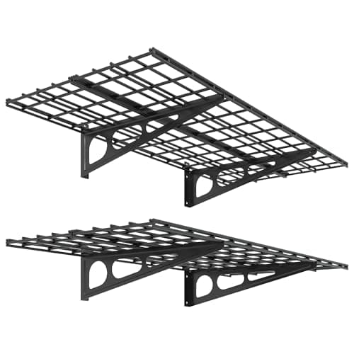 FLEXIMOUNTS 2-Pack 2x4ft 24-inch-by-48-inch Wall Shelf Garage Storage Rack Wall Mounted Floating Shelves, Black, Classic Series