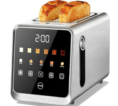 Touch Screen Toaster 2 Slice, Stainless Steel Smart Digital Toasters with Single Slot Toasting, Memory Function, 5 Bread Types & 6 Shade Settings,1.5" Wide Slot, 900W