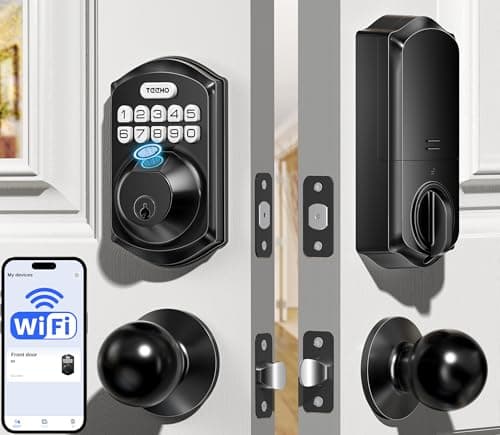 TEEHO TE012W-K WiFi Smart Keyless Entry Door Lock with Knob, Matte Black | App Remote Unlock, Fast Fingerprint, ANSI Grade 3 Security, IP55 Waterproof, Low Battery Alert, 2 Backup Keys, Easy Install — image 1