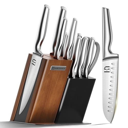 KnifeSaga Kitchen Knife Set with Block, 13-Piece Sharp Stainless Steel Set | High-Carbon Stainless Steel | Sharp Blades for Easy Prep | Comfortable Grip | Magnetic Side for Quick Access — image 1