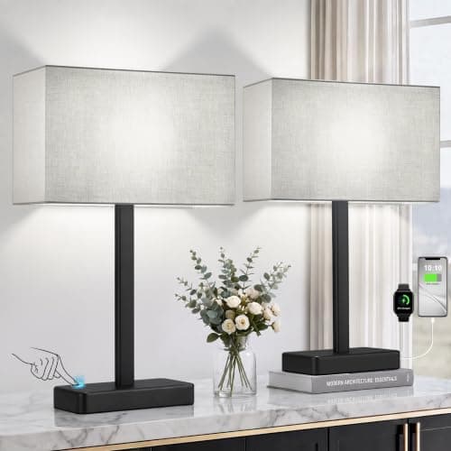 Touch Lamps for Nightstand Set of 2, Lamp for Bedroom Living Room with USB | 3 Way Dimmable, Night stands Lamps for Bedside, USB-A, TYPE-C, End Table & Desk Light, Modern Home Decor — image 1