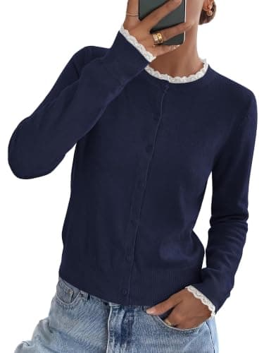 KIRUNDO Cute Lace Cardigan Sweaters for Women Fall Casual Button Down Tops — image 1