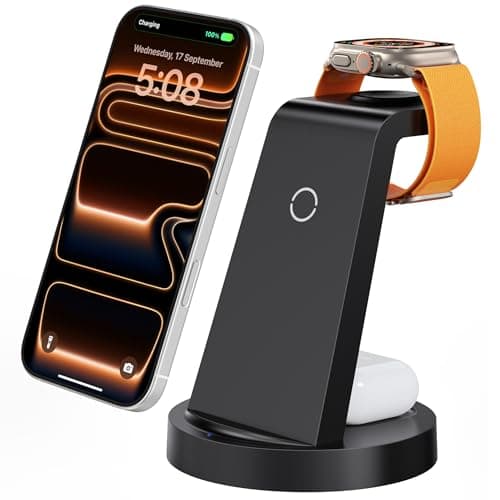 Anlmz 3 in 1 Charging Station for iPhone, Wireless Charger for iPhone 17 16e 16 15 14 13 12 11 X Pro Max & Apple Watch - Wireless Charging Station for AirPods 4 3 Pro